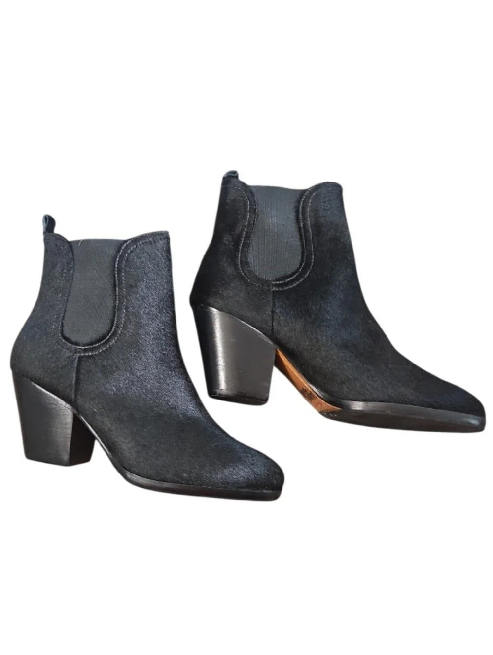 Rachel Comey Mars Calf Hair Ankle Bootie Black Chunky Stacked Heel 7